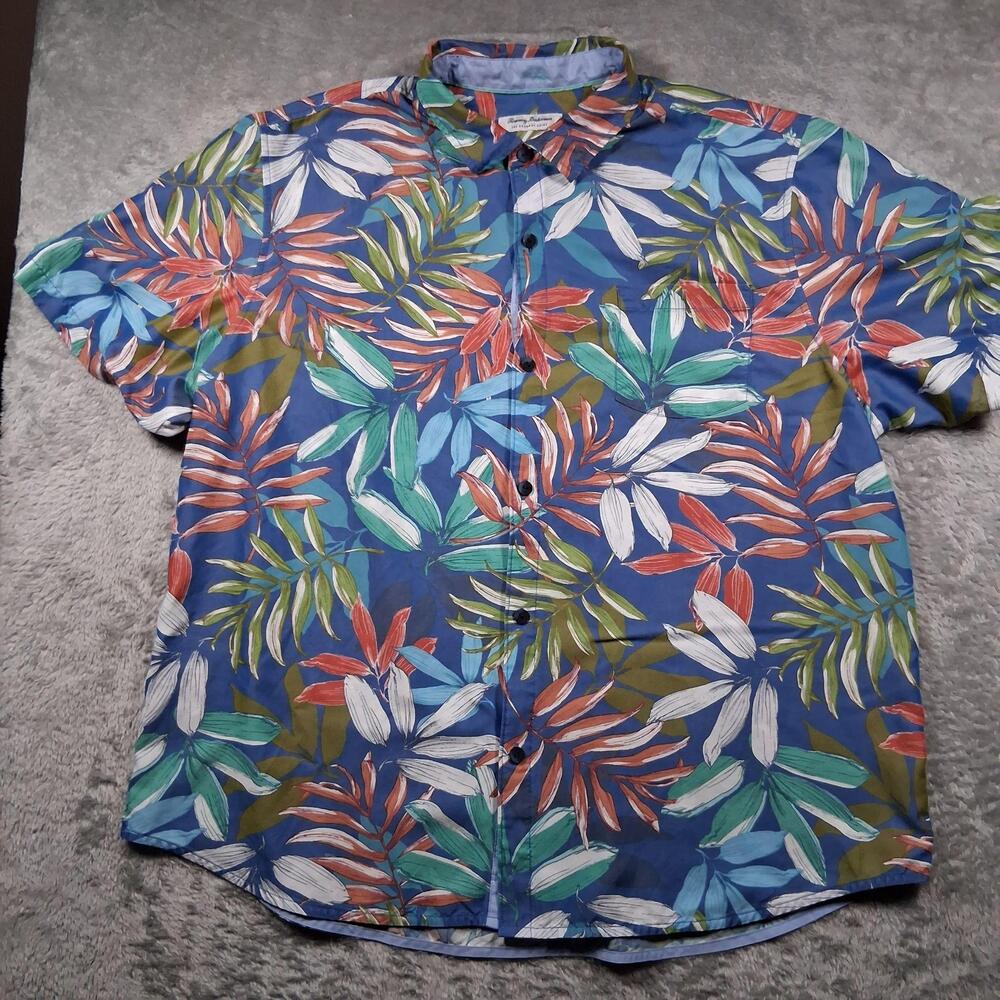 Tommy Bahama Shirt Men 3XL Blue Floral Tropical Coconut Point Hawaiian Summer